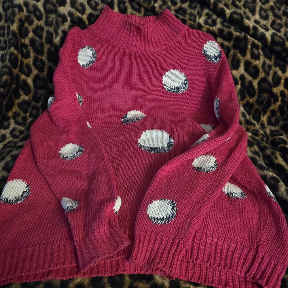 Esprit Pink and White Cowl Neck Sweater with Sheep Motifs
